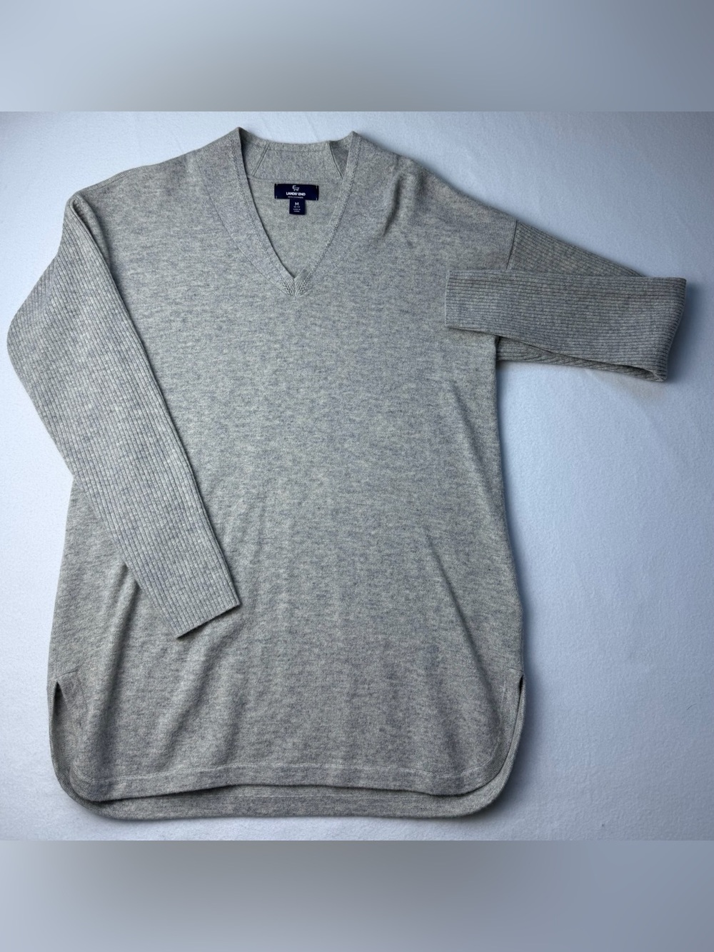 Lands' End Women's 100% Cashmere V-Neck Sweater Tunic - Light Heather Gray